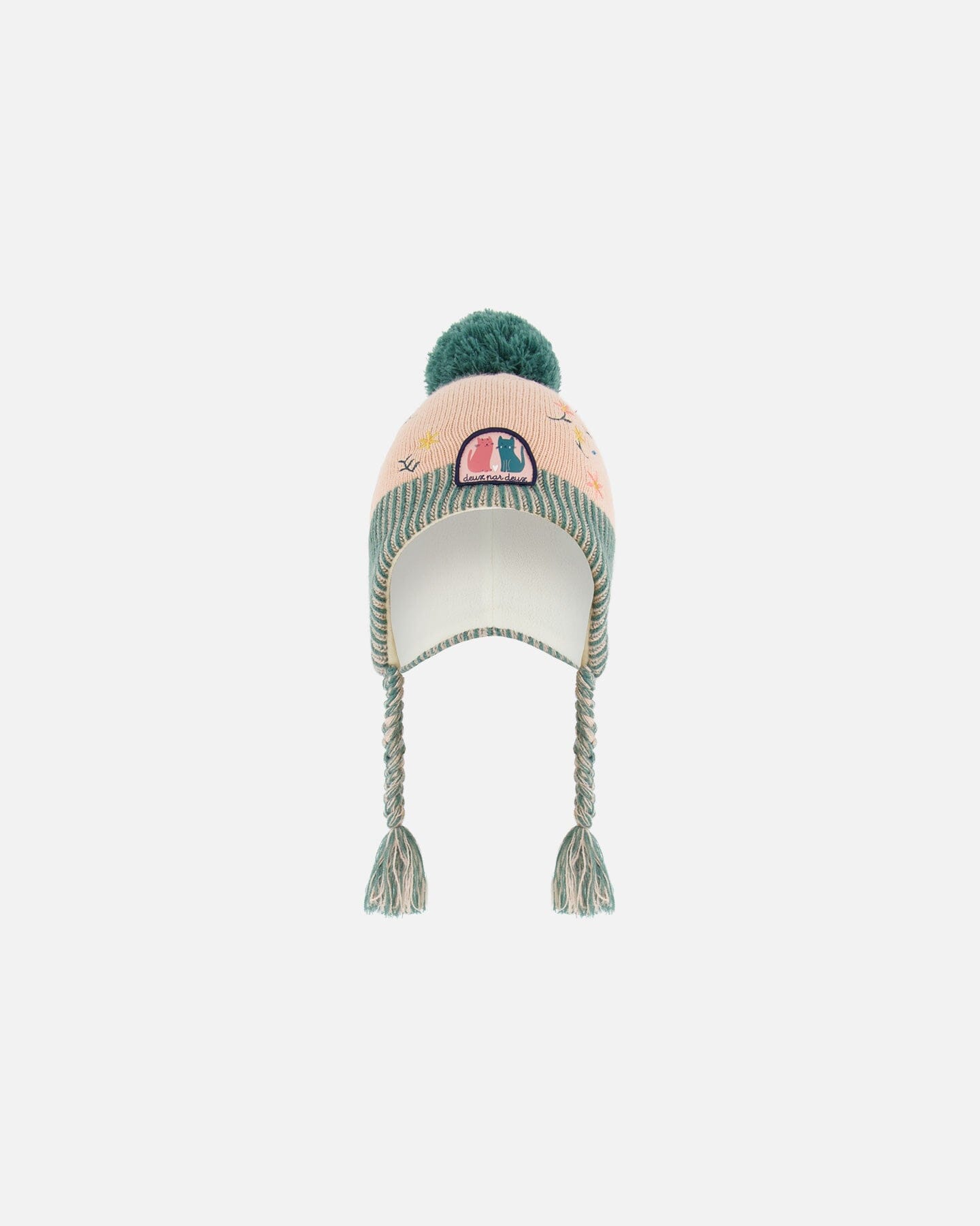 Peruvian Knit Hat Light Pink, Sage Green And Flowers - G10ZH01_000