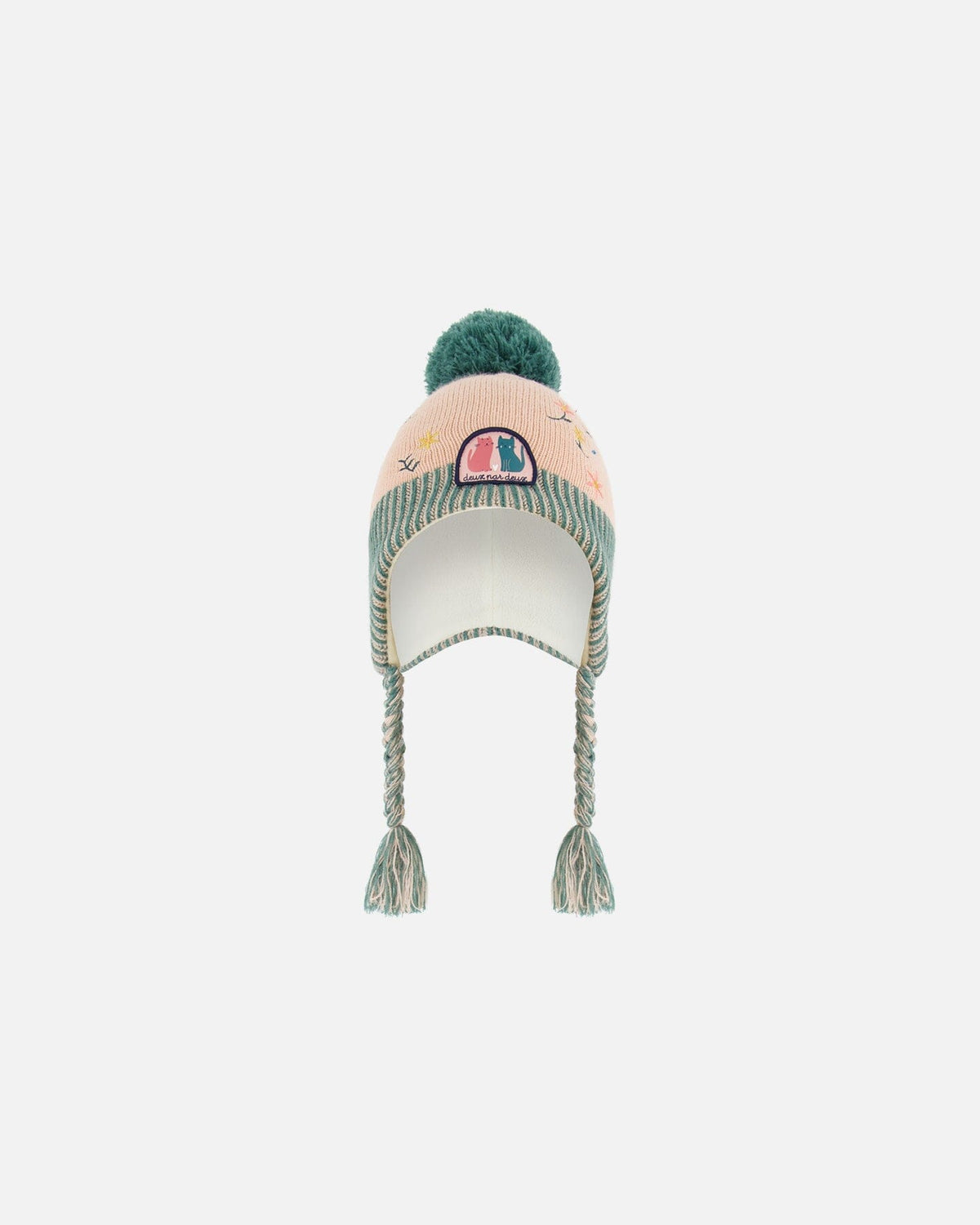 Peruvian Knit Hat Light Pink, Sage Green And Flowers - G10ZH01_000
