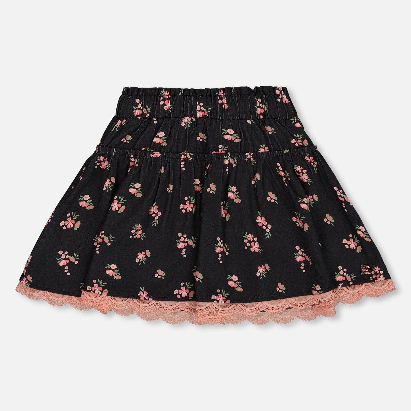 Printed Flowers Flare Viscose Skirt Black - G20J80_072