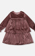 Long Sleeve Metallic Dress With Frills Burgundy - G20O94_550