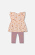 Printed Muslin Tunic And Organic Cotton Legging Set Peach With Pears And Purple - G30B10_070