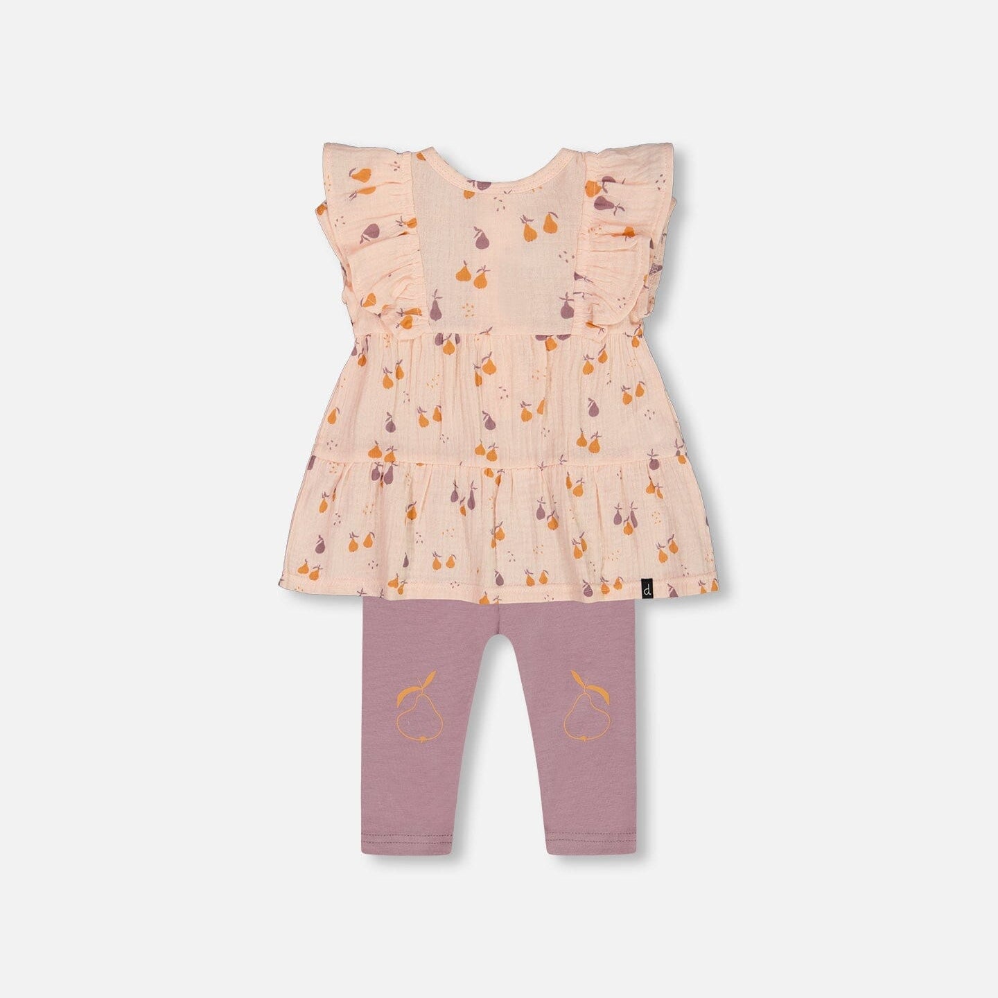 Printed Muslin Tunic And Organic Cotton Legging Set Peach With Pears And Purple - G30B10_070