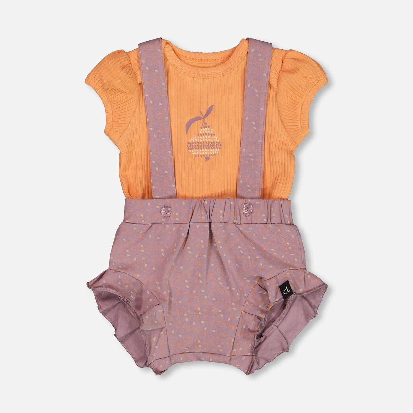 Printed Organic Cotton Onesie And Shortall Set Orange And Purple - G30B11_069