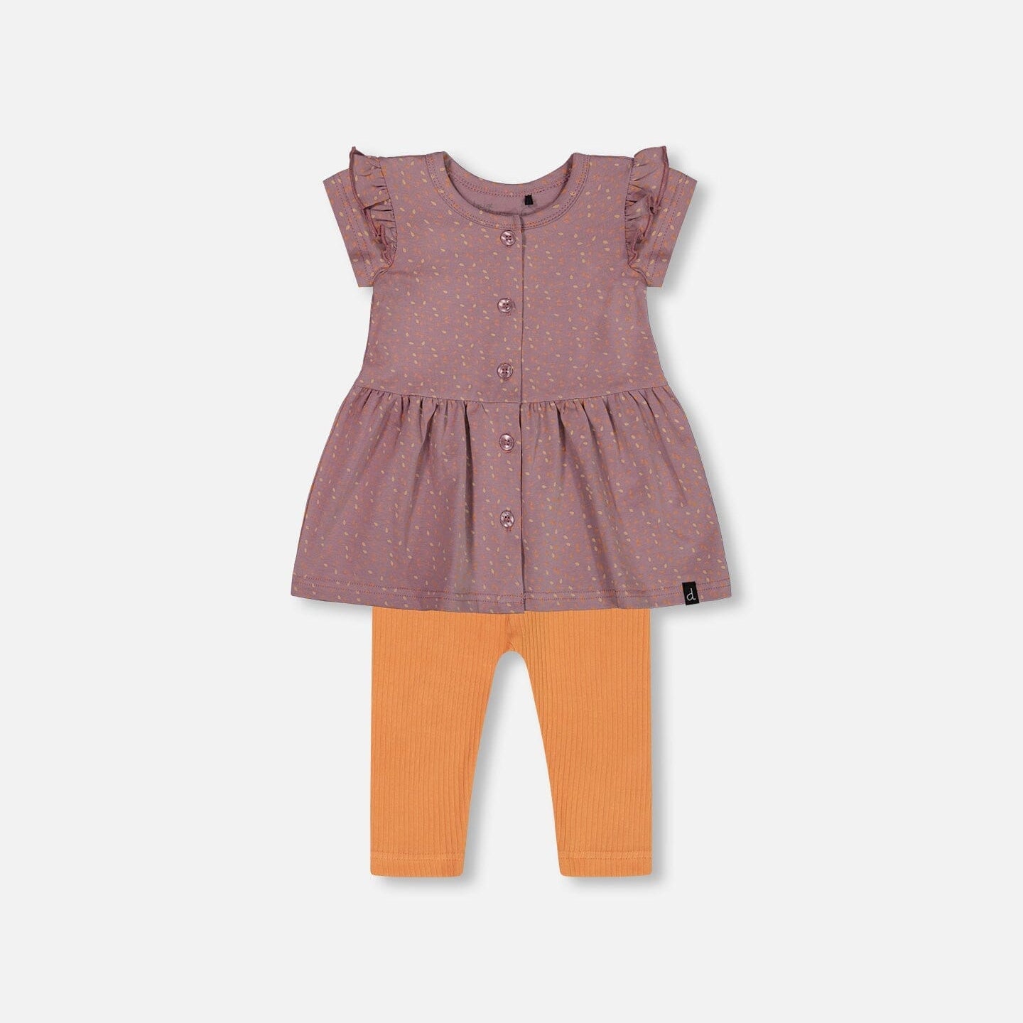 Printed Organic Cotton Dress And Solid Leggings Set Orange And Purple - G30B12_069
