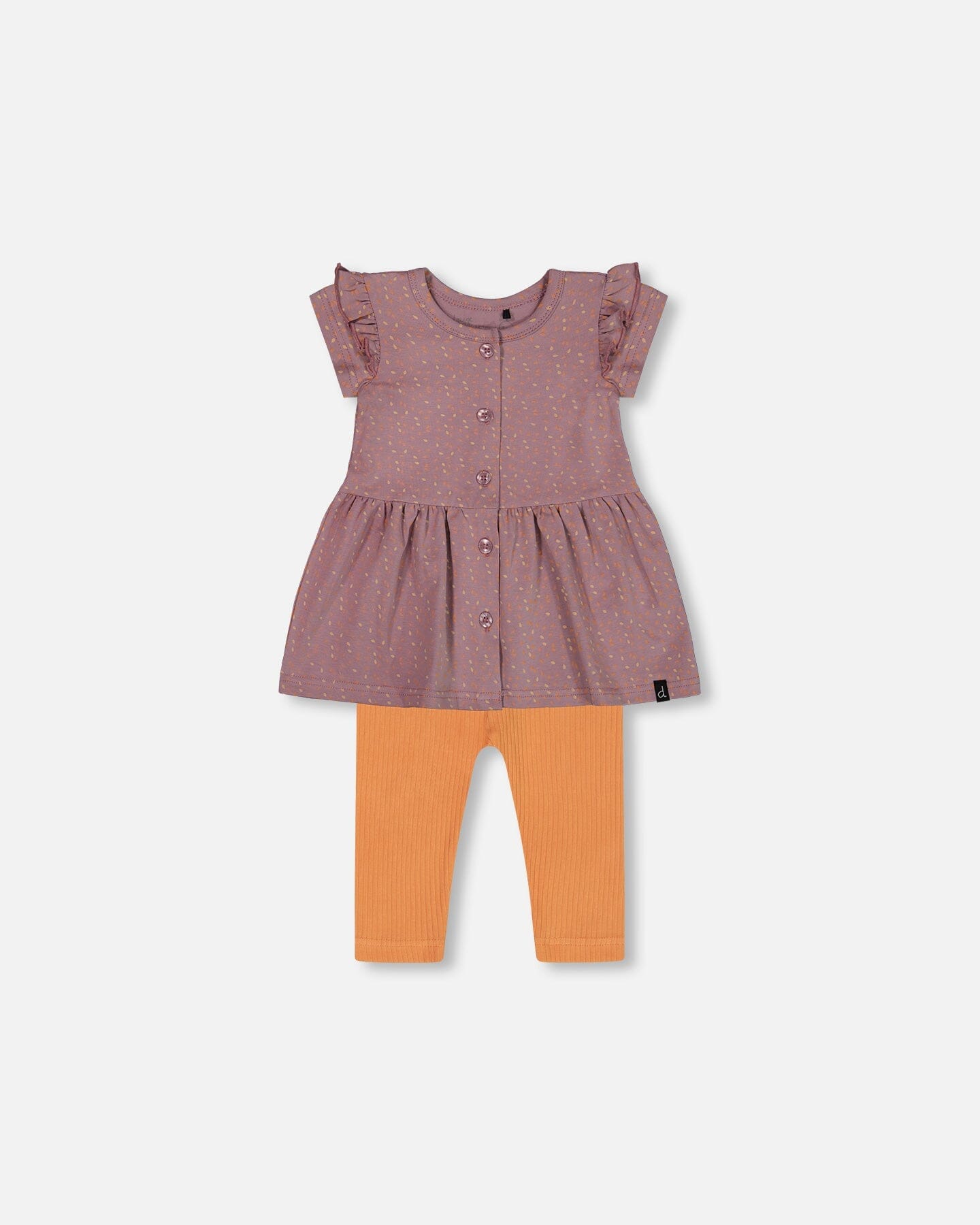 Printed Organic Cotton Dress And Solid Leggings Set Orange And Purple - G30B12_069