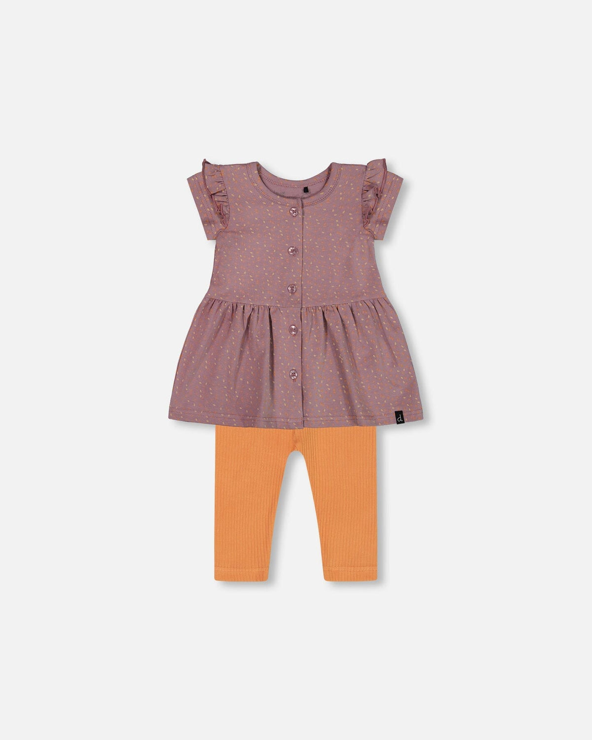 Printed Organic Cotton Dress And Solid Leggings Set Orange And Purple - G30B12_069