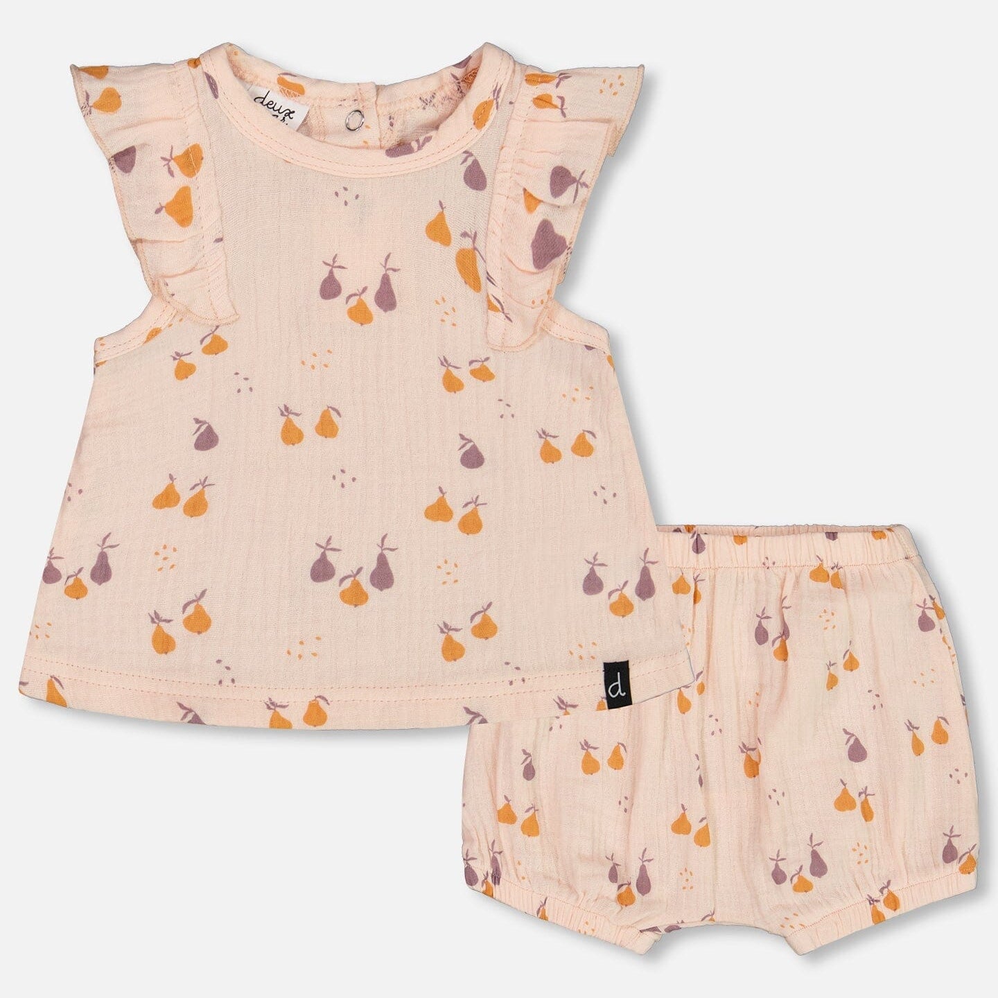 Printed Muslin Top And Bloomer Set Peach With Pears - G30B13_070