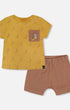 Printed Organic Cotton Top And Short Set Brown, Yellow, And Bananas - G30C12_144