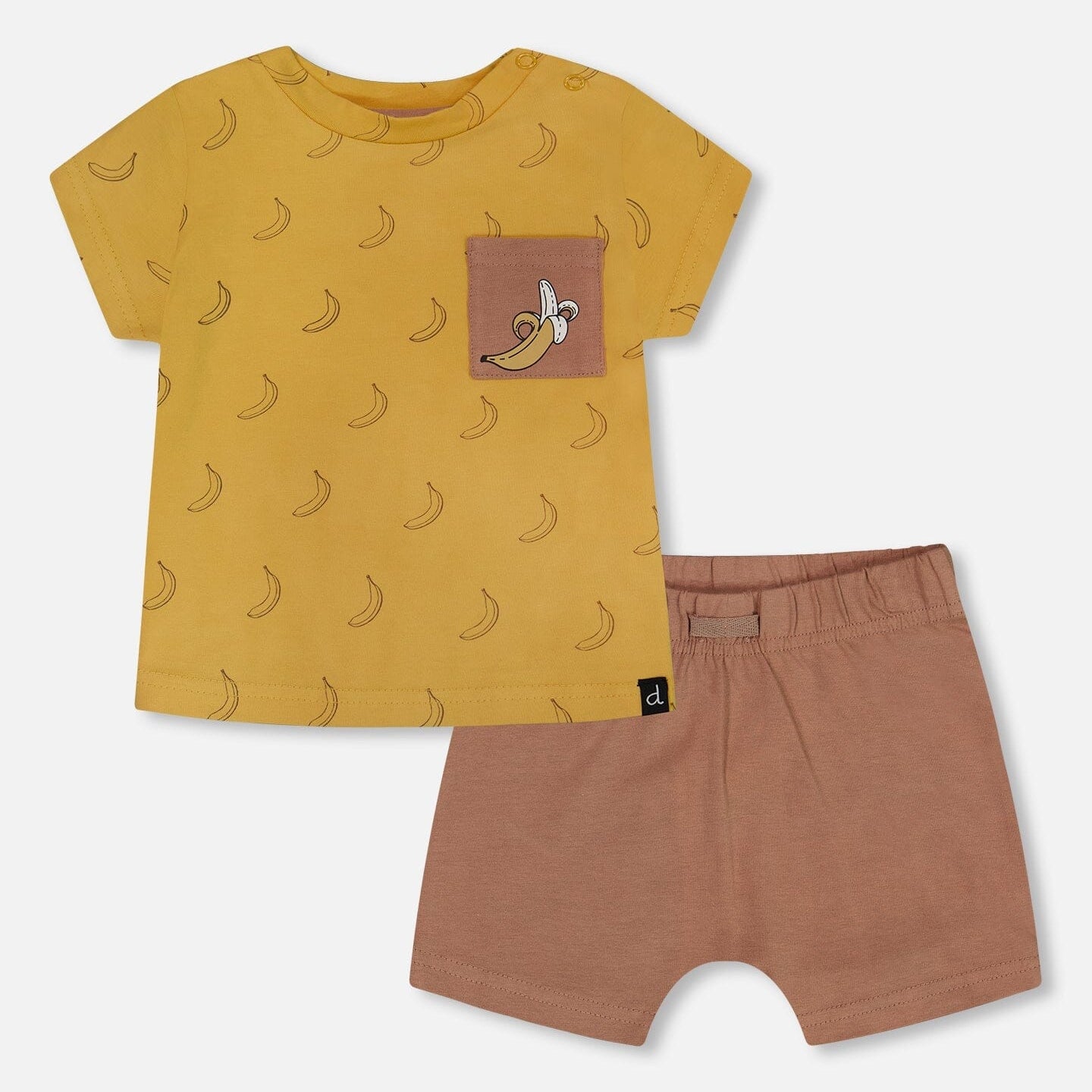 Printed Organic Cotton Top And Short Set Brown, Yellow, And Bananas - G30C12_144