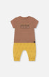 Printed Organic Cotton Top And Pant Set Yellow Bananas And Brown - G30C13_072