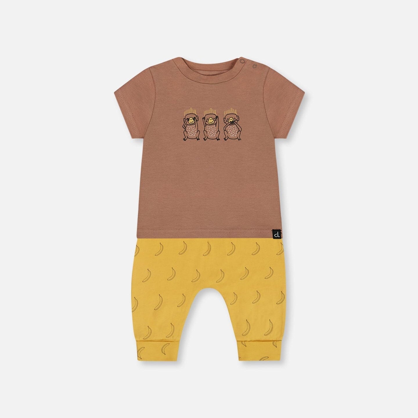 Printed Organic Cotton Top And Pant Set Yellow Bananas And Brown - G30C13_072