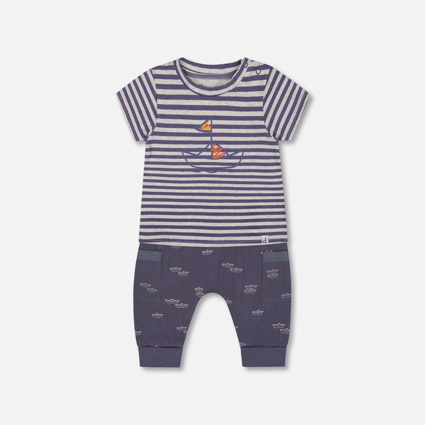 Organic Cotton Top And Muslin Pant Set Striped Navy - G30D10_066