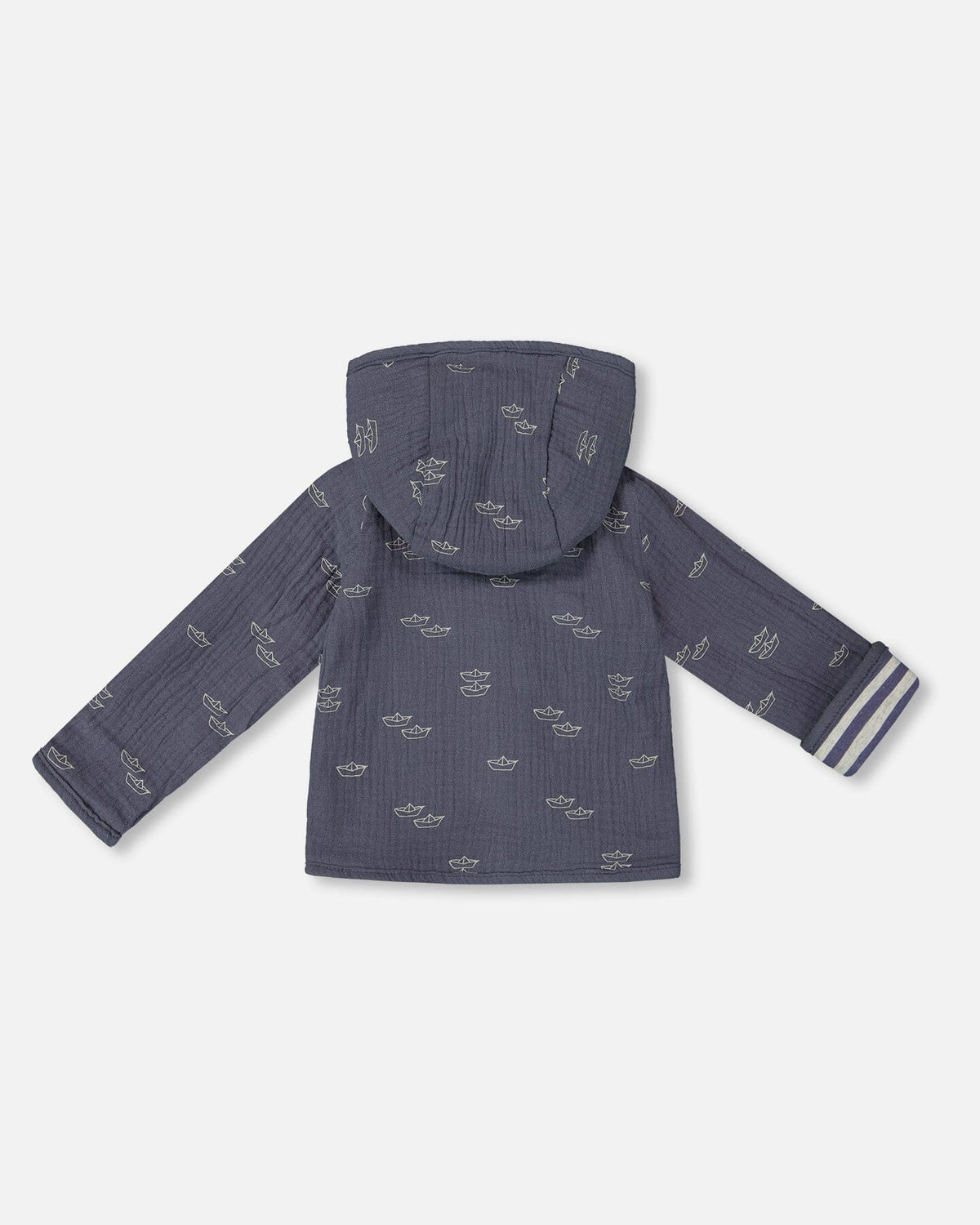 Reversible Organic Cotton Hooded Jacket Navy Striped Blue