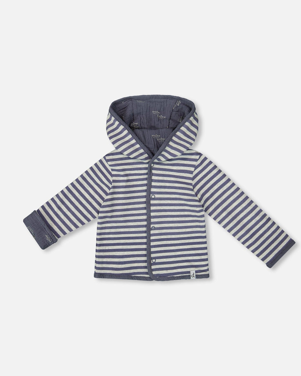 Reversible Organic Cotton Hooded Jacket Navy Striped Blue