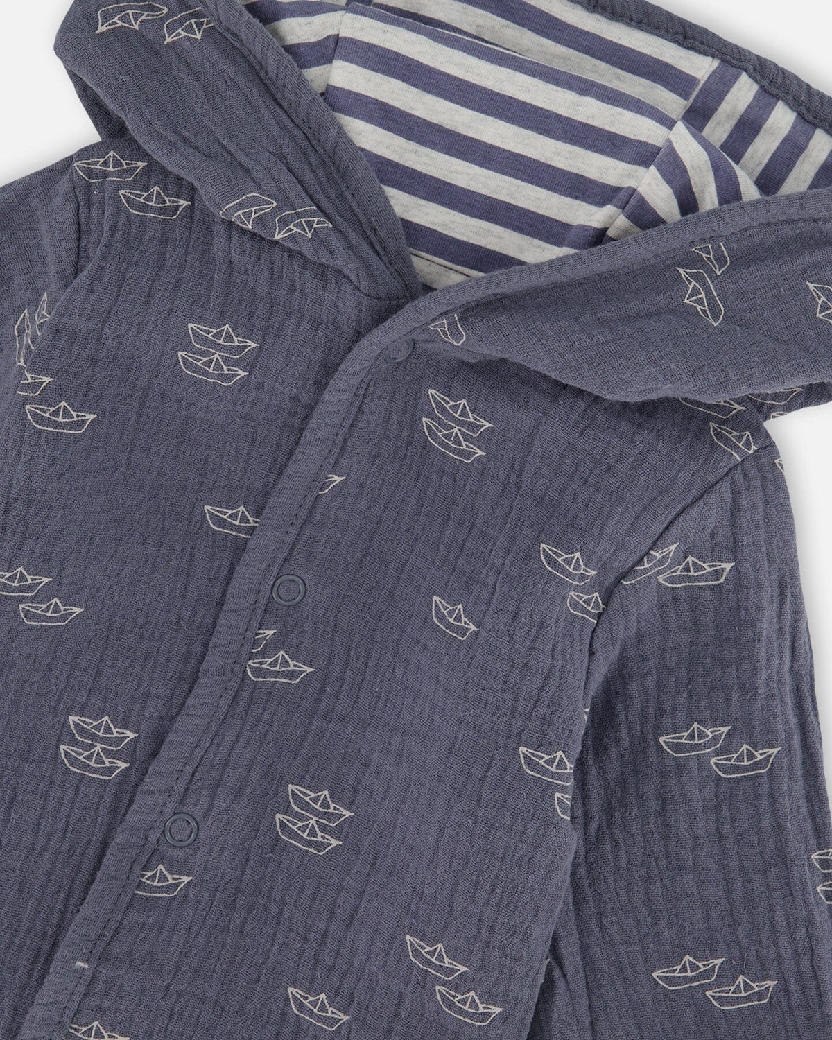 Reversible Organic Cotton Hooded Jacket Navy Striped Blue