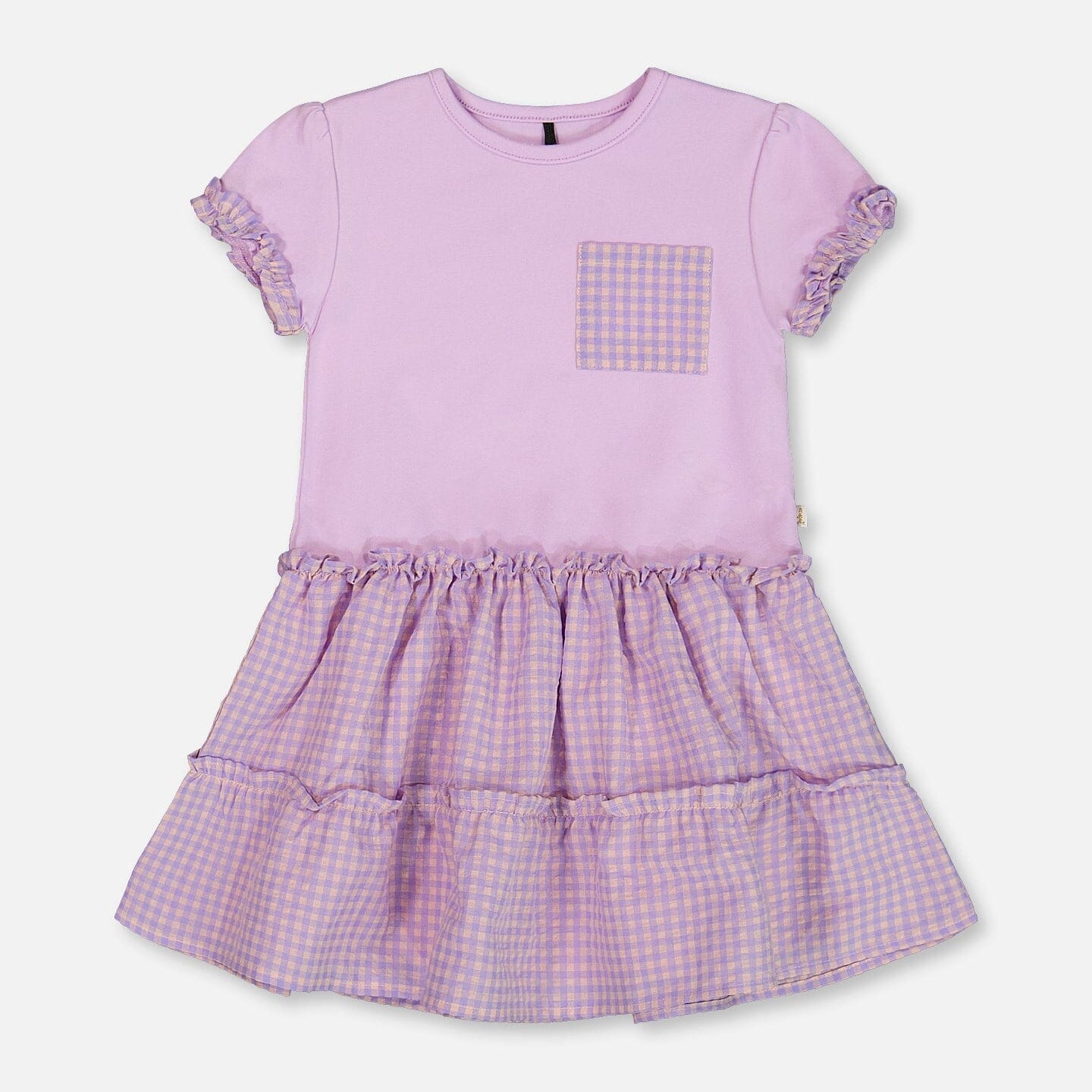 Bi-Material Dress With Ruffle Gingham Skirt Lilac And White - G30E88_544