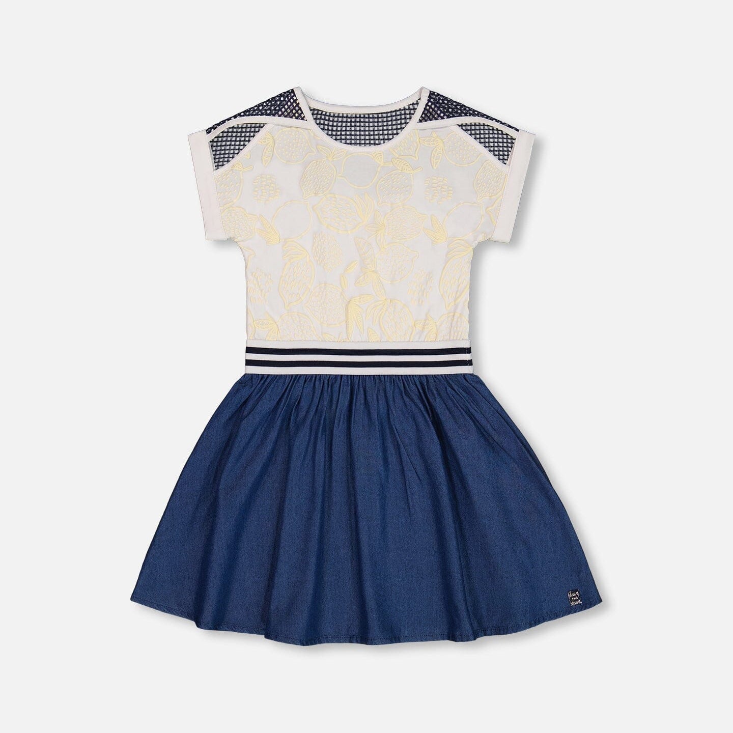 Bi-Material Organic Cotton And Chambray Dress White And Navy - G30G90_098
