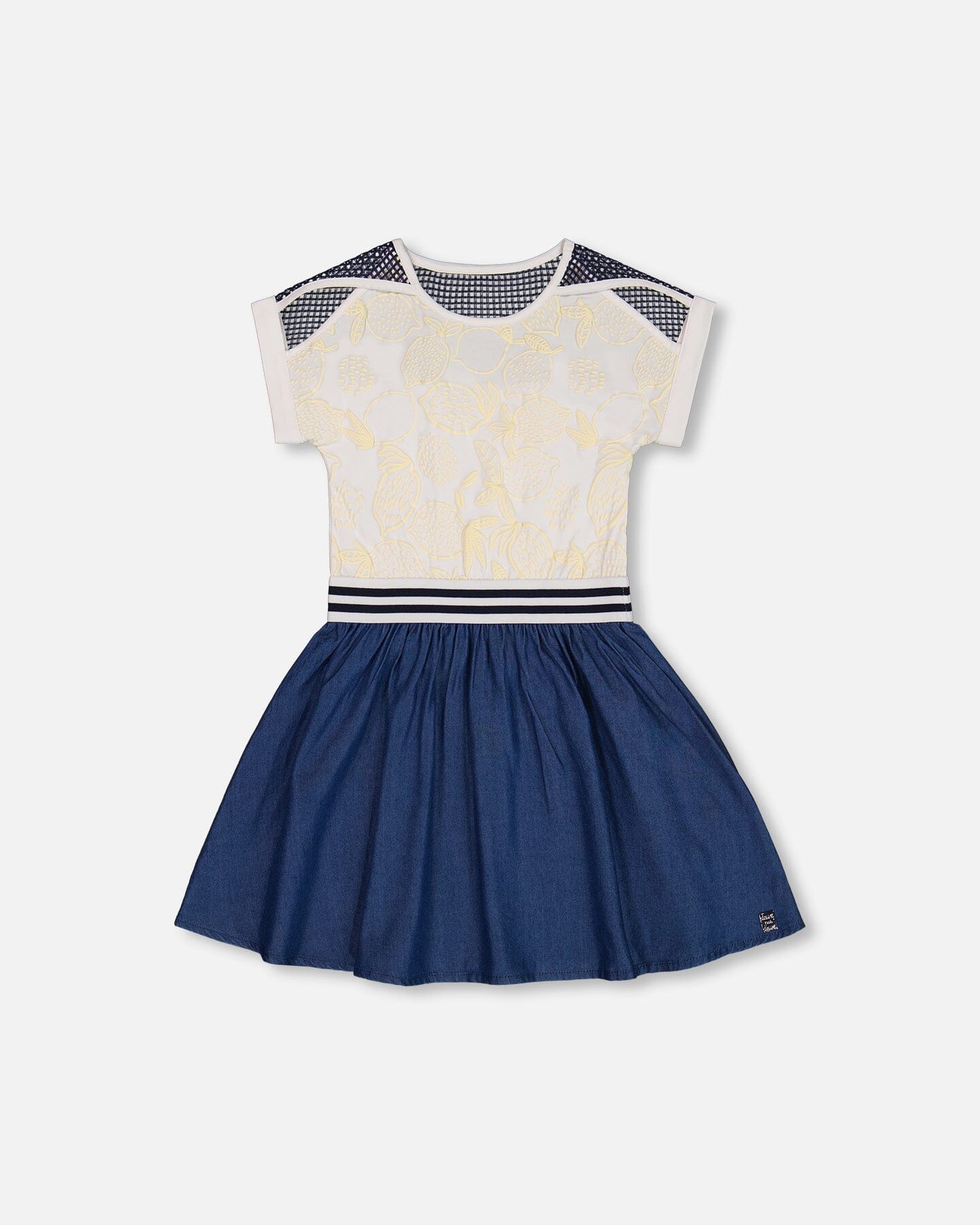 Bi-Material Organic Cotton And Chambray Dress White And Navy - G30G90_098