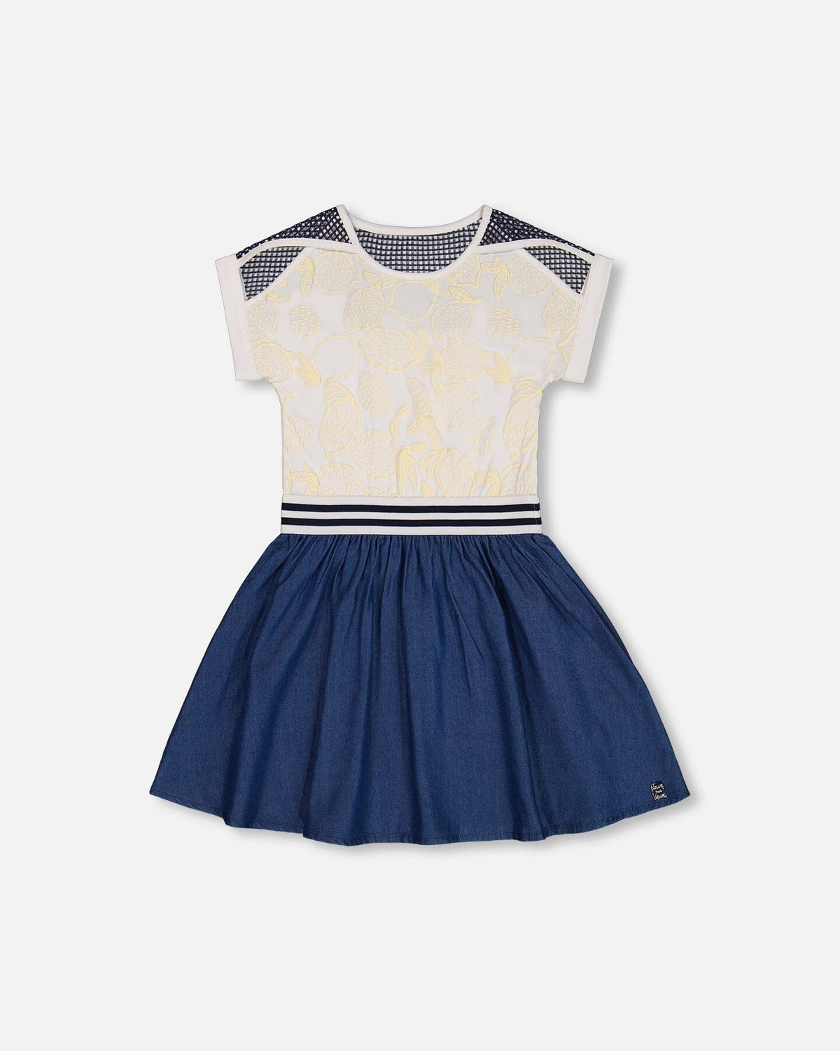 Bi-Material Organic Cotton And Chambray Dress White And Navy - G30G90_098