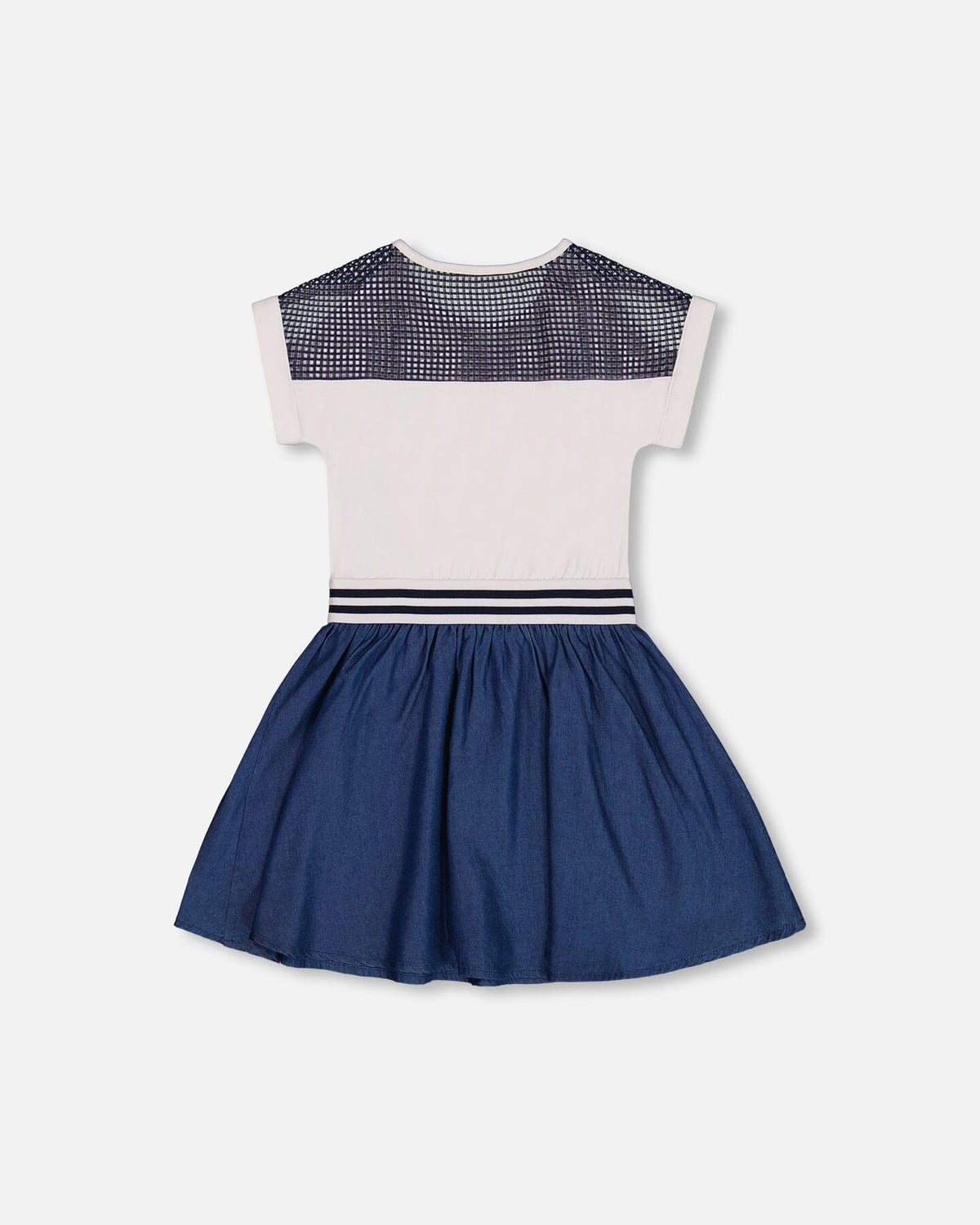 Bi-Material Organic Cotton And Chambray Dress White And Navy