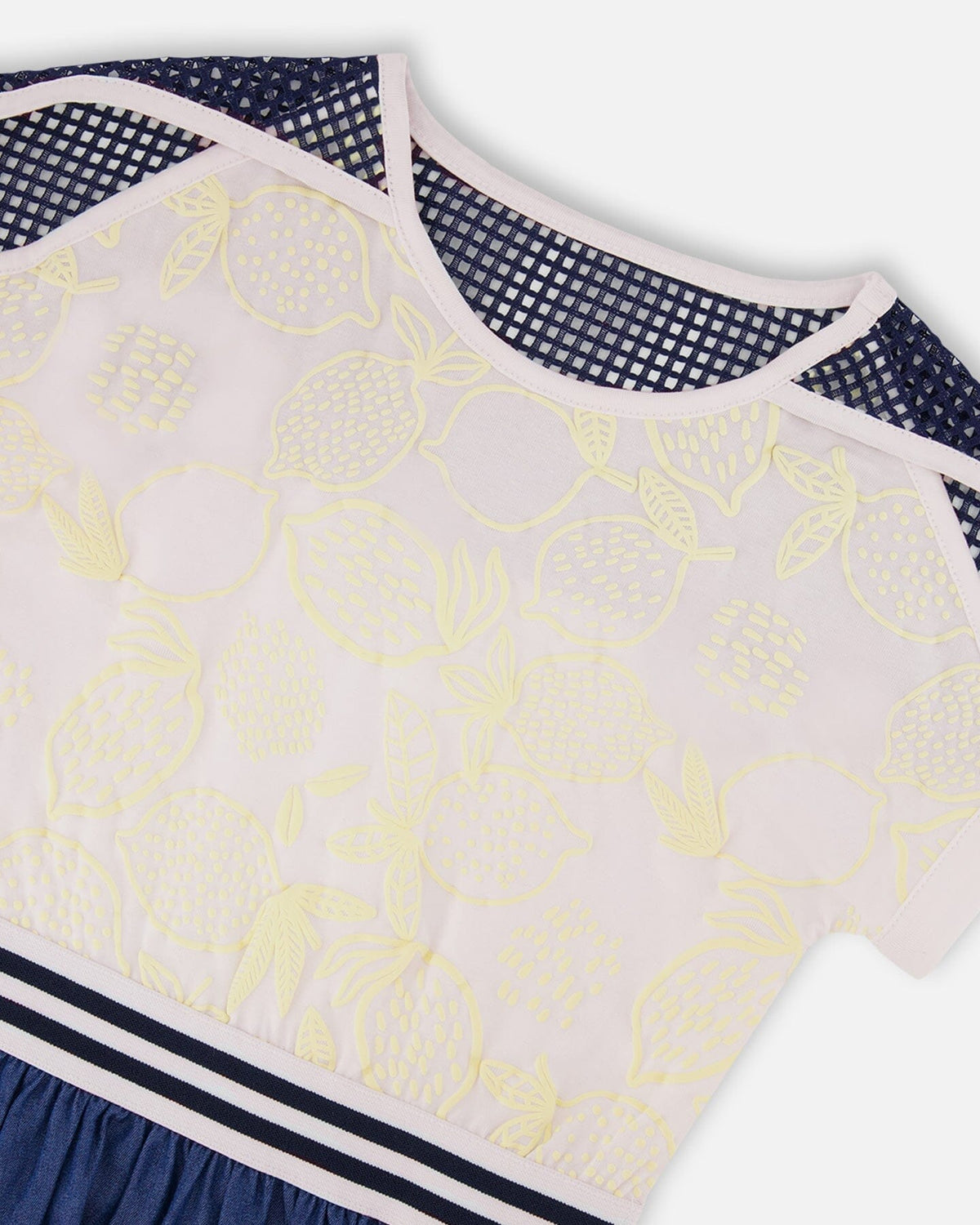 Bi-Material Organic Cotton And Chambray Dress White And Navy