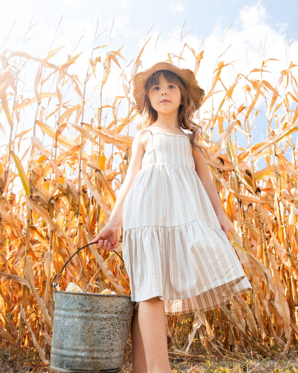 Sleeveless Cotton Dress White And Sage Striped