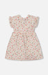 Printed Seersucker Dress With Frill Pink Flowers On Cream Background - G30I88_097