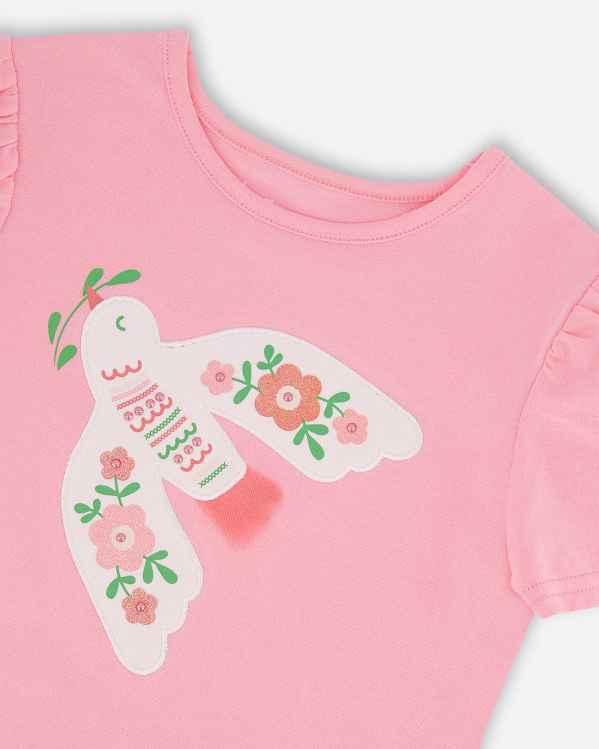 Organic Cotton Tee With Puff Sleeve Candy Pink
