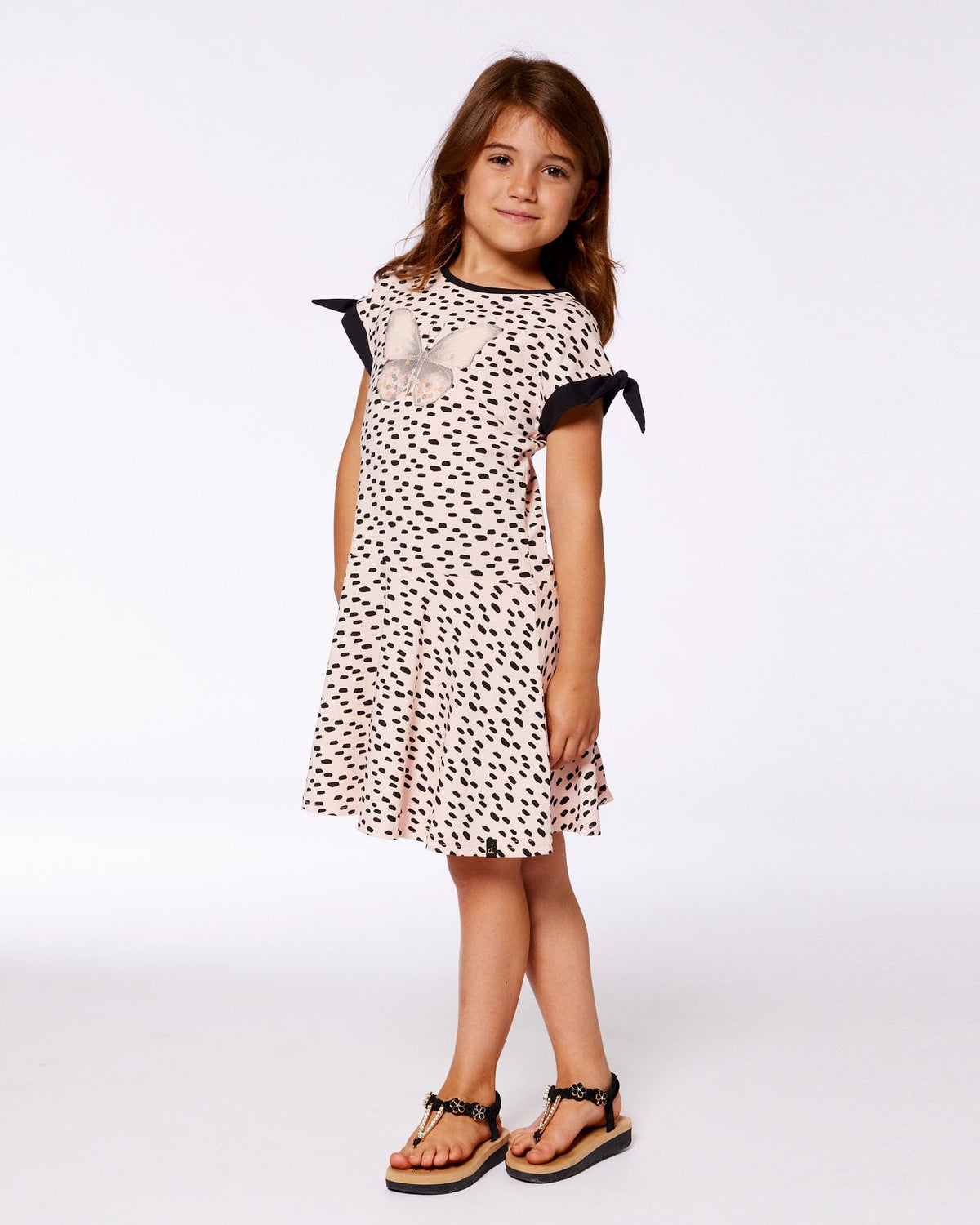 Printed Organic Cotton Dress Black And Pink Butterflies