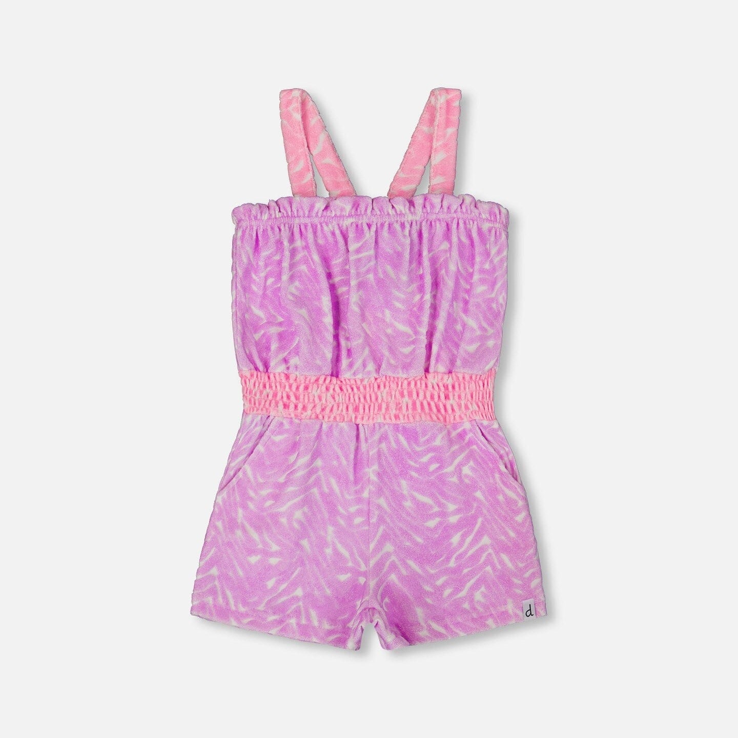 Printed Terry Cloth Romper Vibrant Pink And White - G30MG41_535