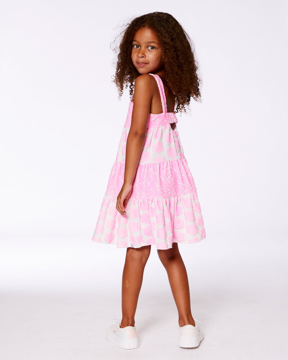 Printed Terry Beach Dress Pink And White