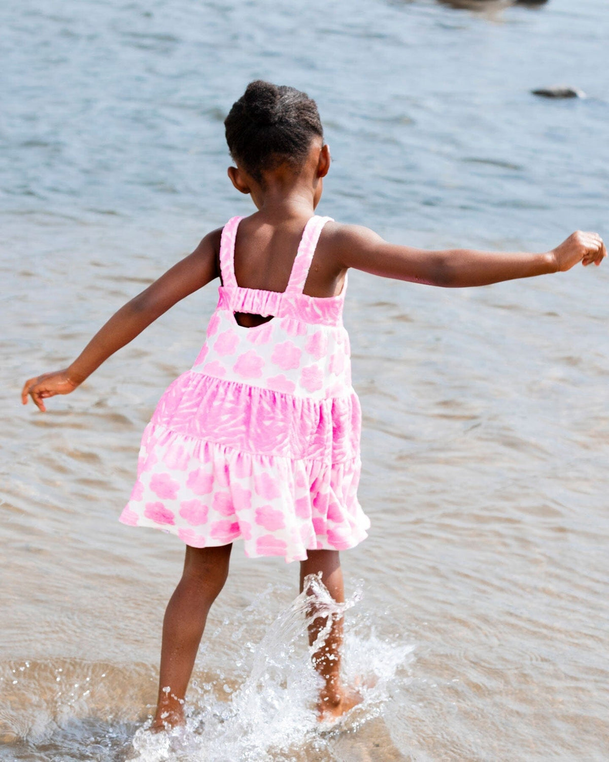 Printed Terry Beach Dress Pink And White