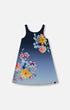 Printed Beach Dress Yellow, Pink Flowers On Navy Blue Background - G30NG29_484