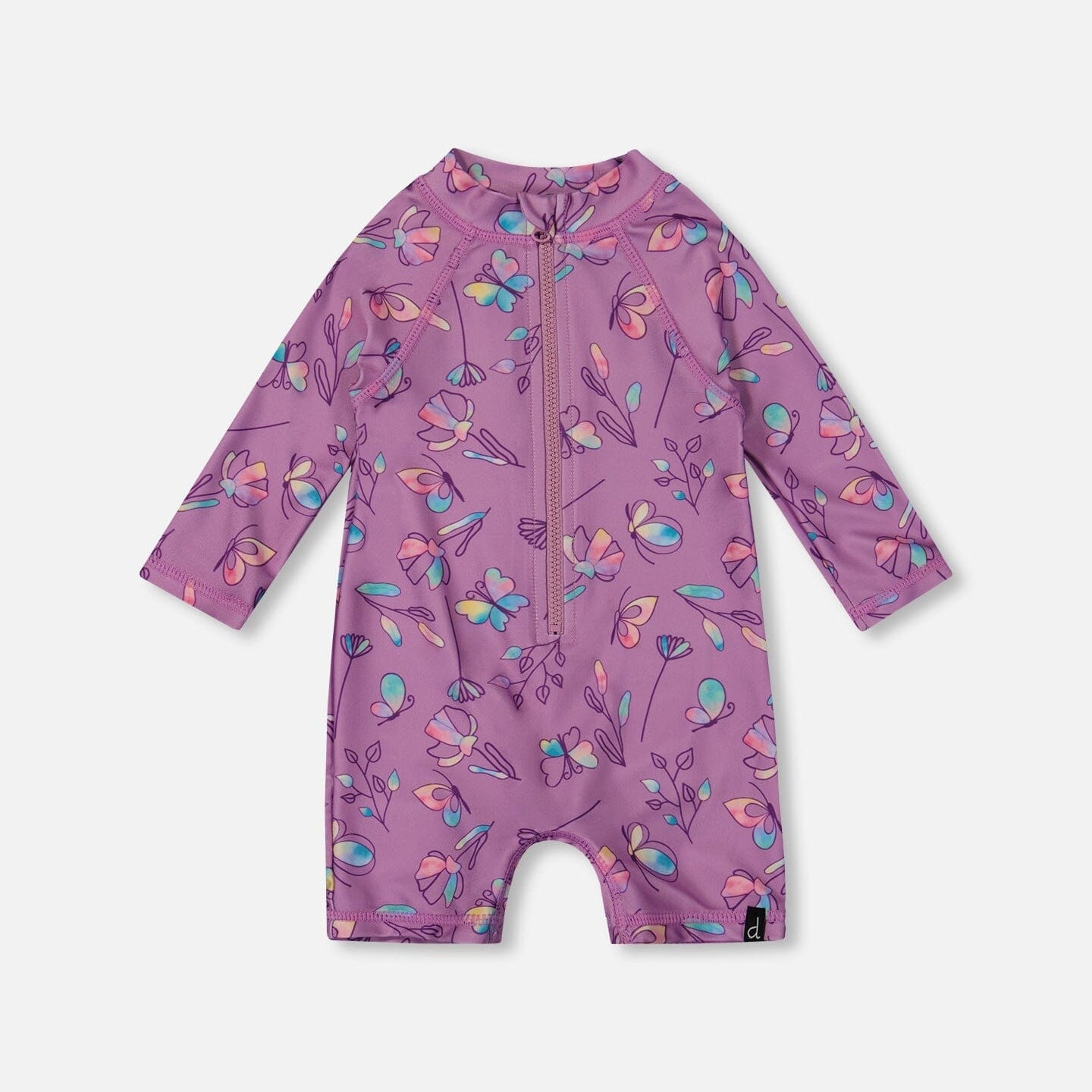 Printed Long Sleeve One-Piece Rashguard Old Mauve And Multicolored Butterflies - G30NG60_054