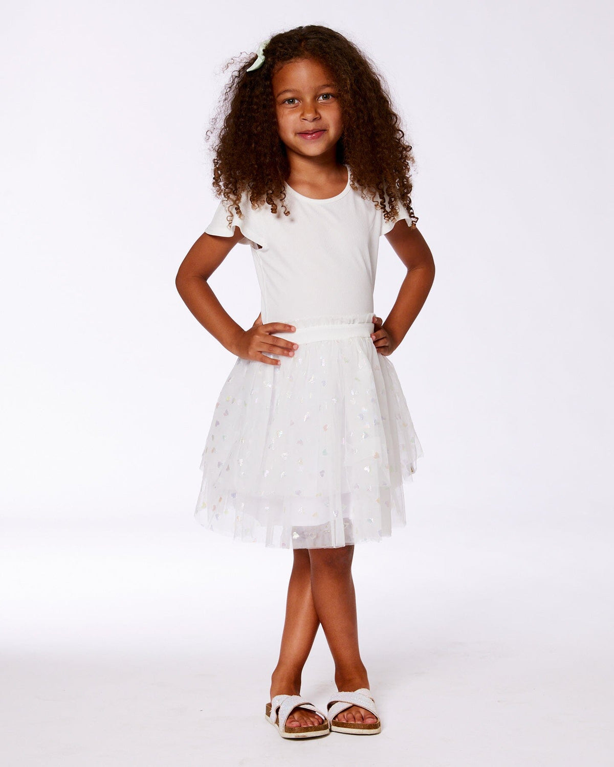 Bi-Material Dress With Glitter Hearts Skirt Snow White