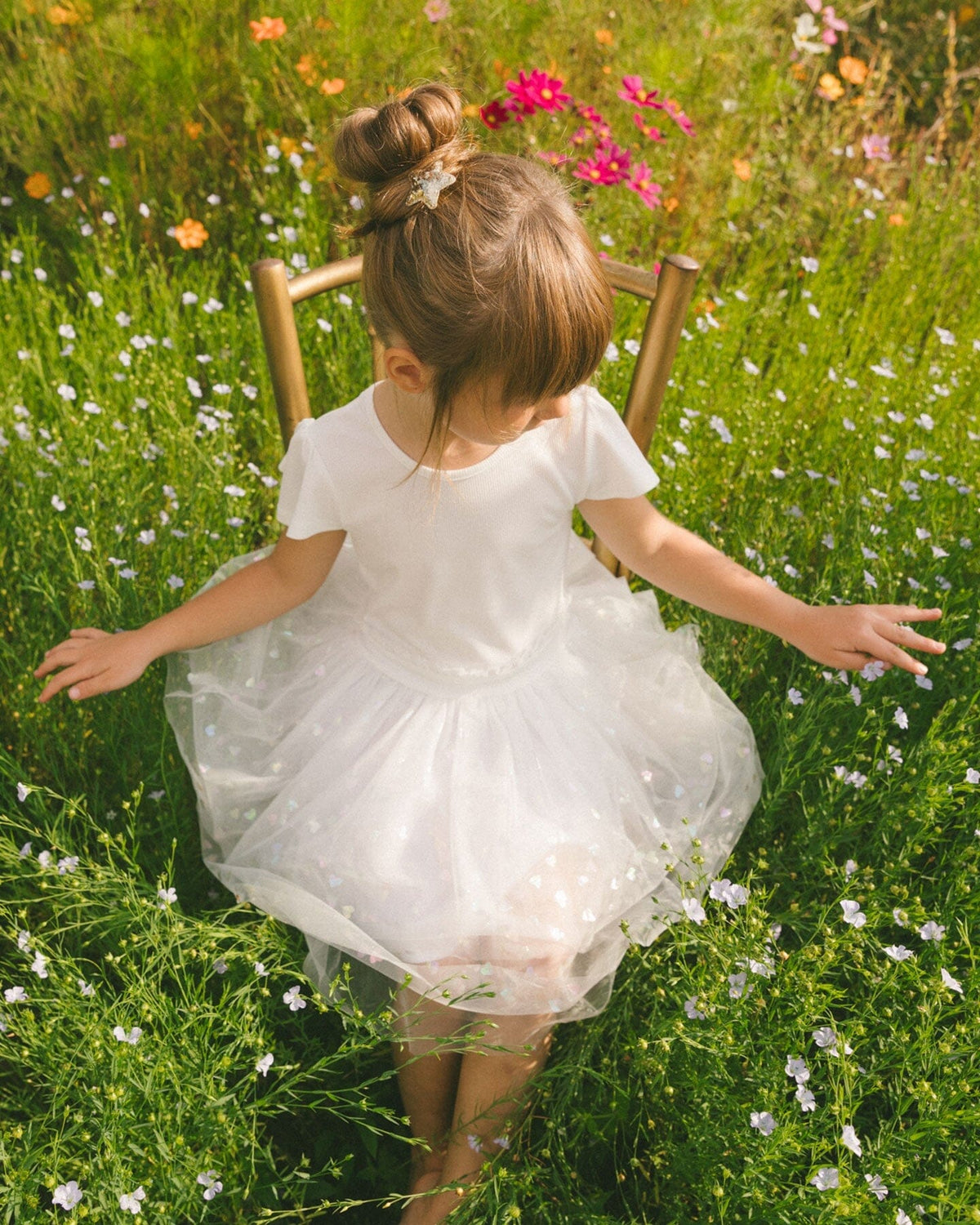 Bi-Material Dress With Glitter Hearts Skirt Snow White