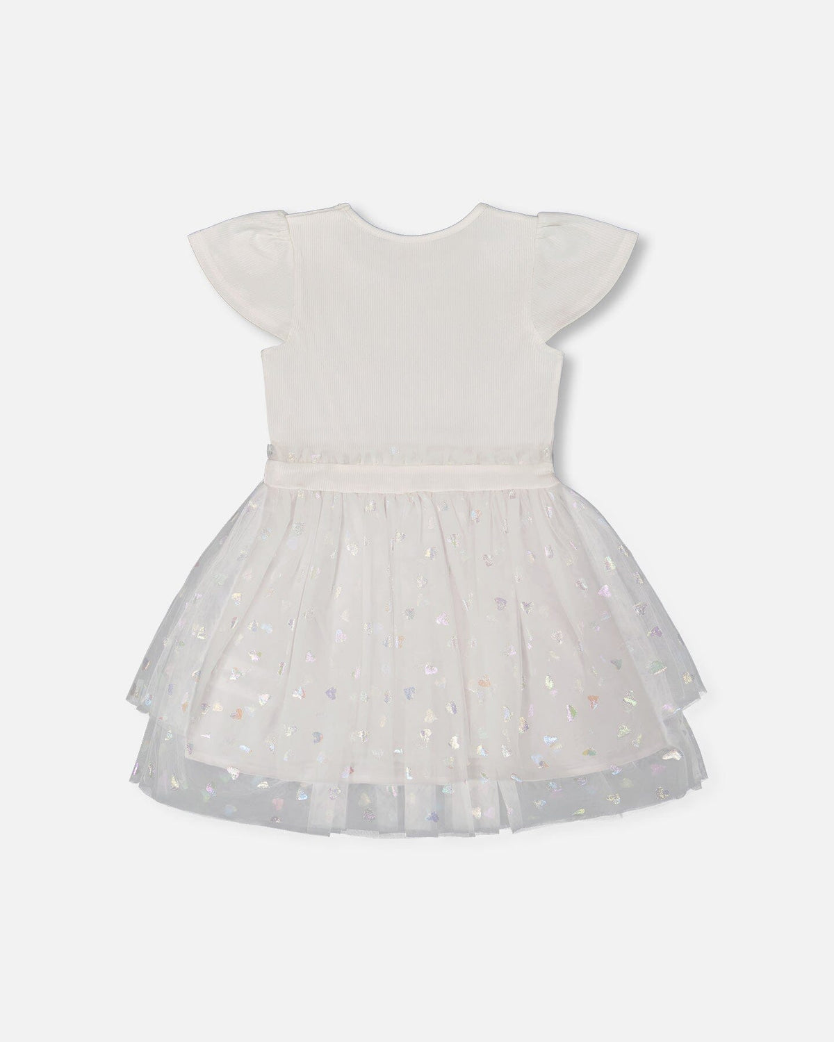 Bi-Material Dress With Glitter Hearts Skirt Snow White