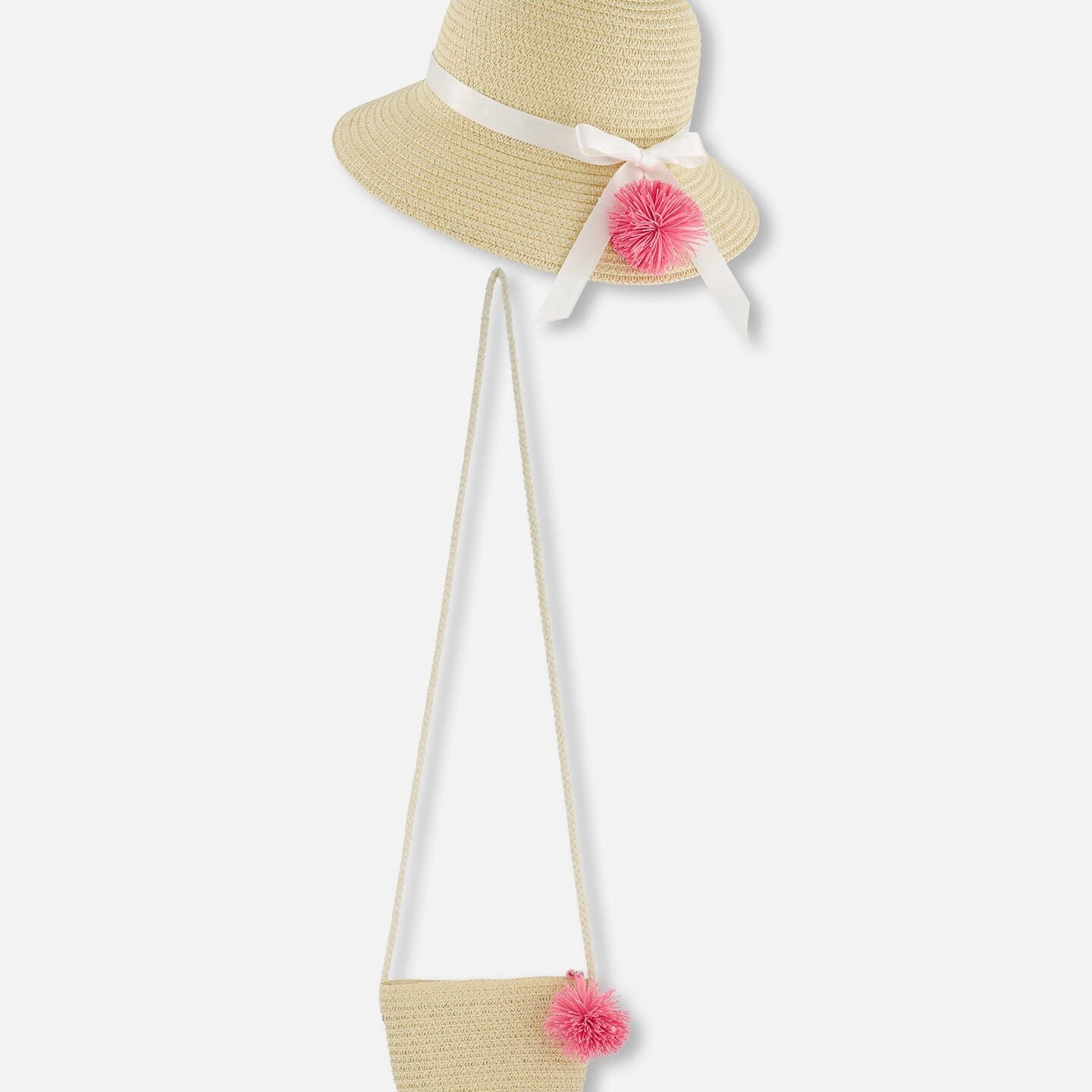 Straw Bag And Hat Set Straw And Pink