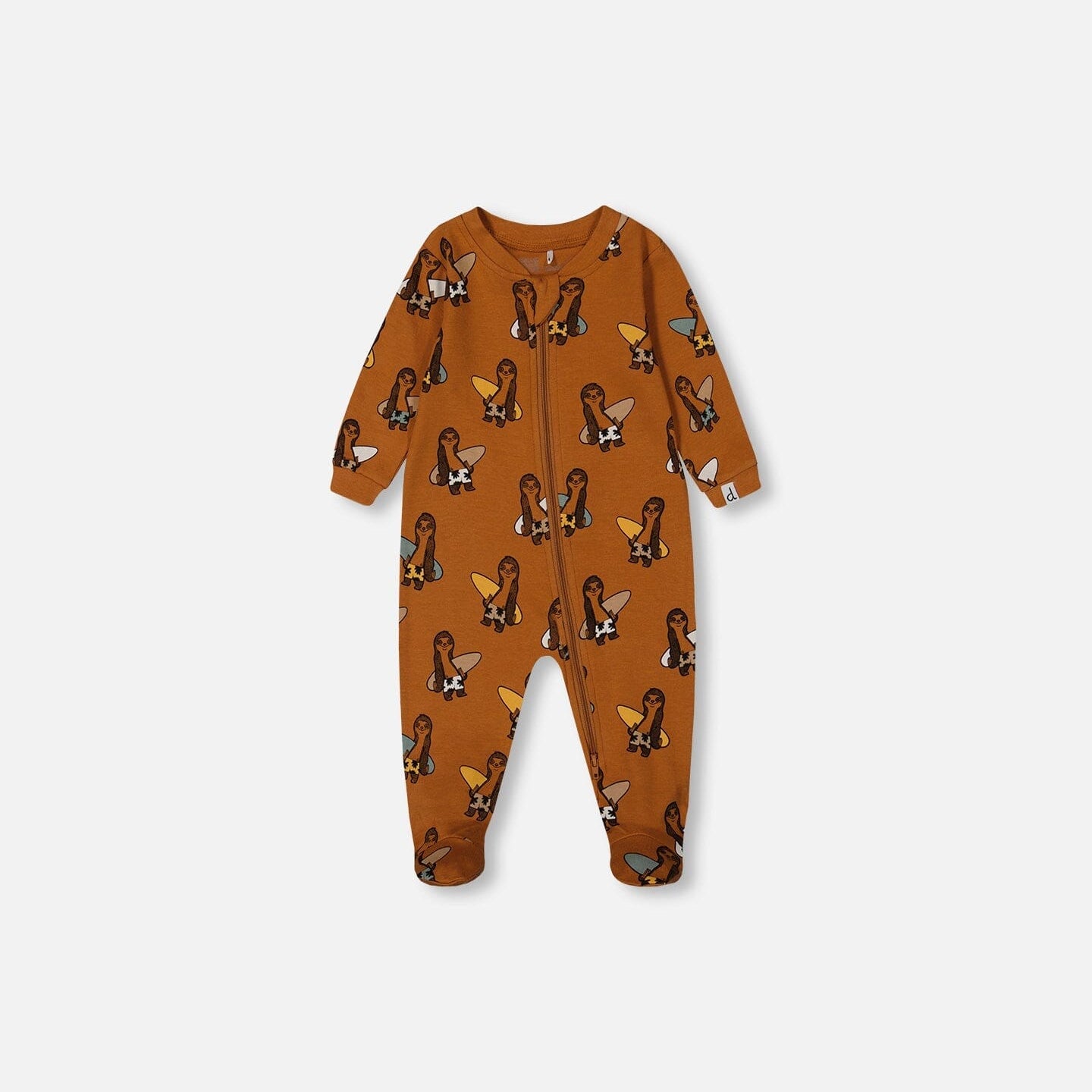 Printed Organic Cotton One-Piece Pajama Sloths On Tan Background - G30PA40_044