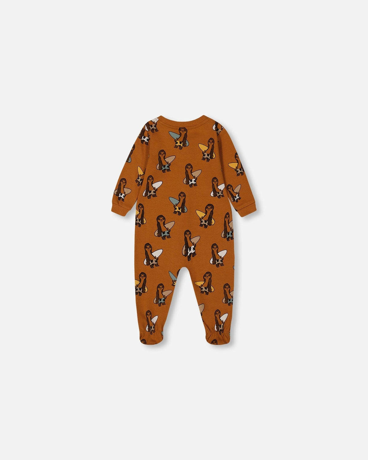 Printed Organic Cotton One-Piece Pajama Sloths On Tan Background
