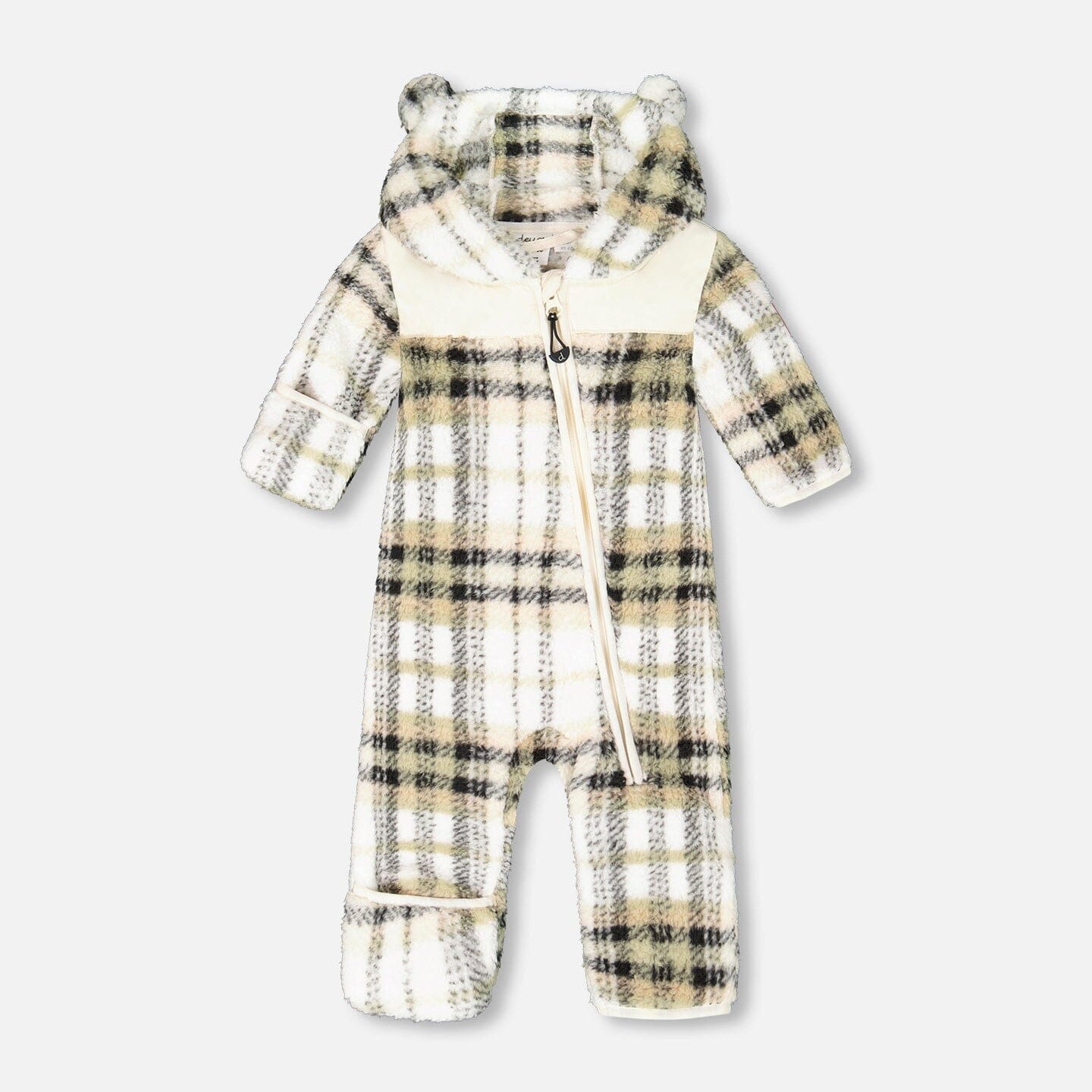 Baby Mid-Season Plush One Piece Outerwear Black And Beige Plaid - H20W66_071